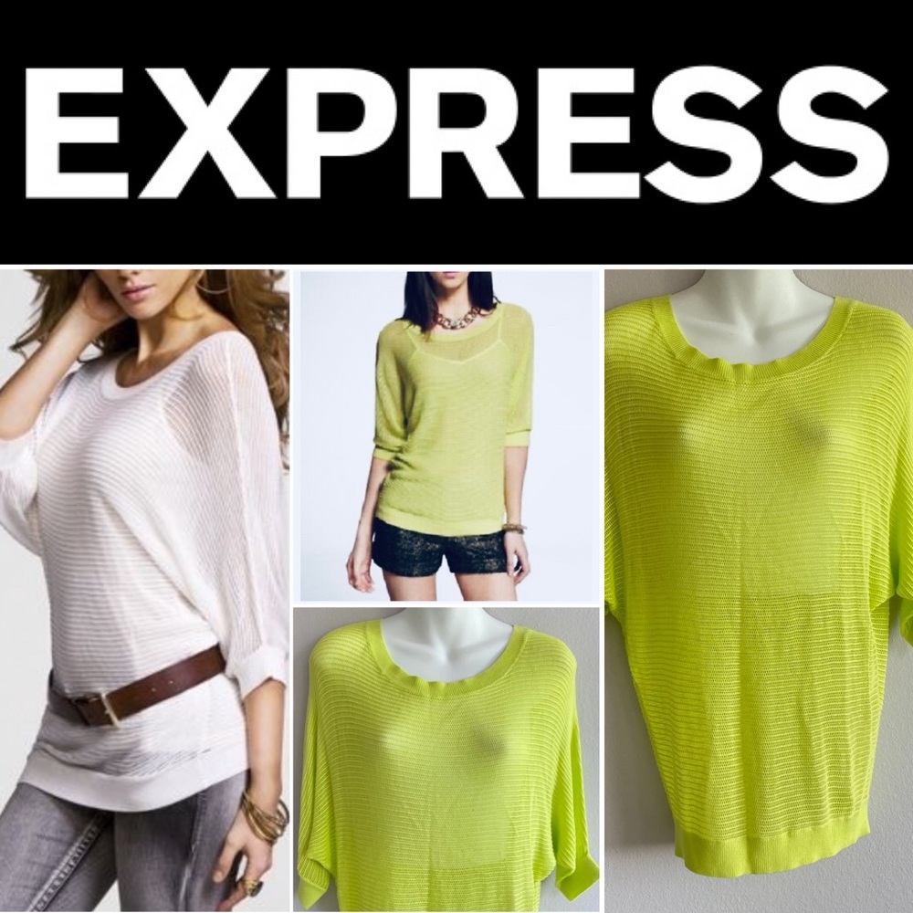 Express Mesh Neon Yellow Lime Dolman Summer Sweater 3/4 Sleeve
